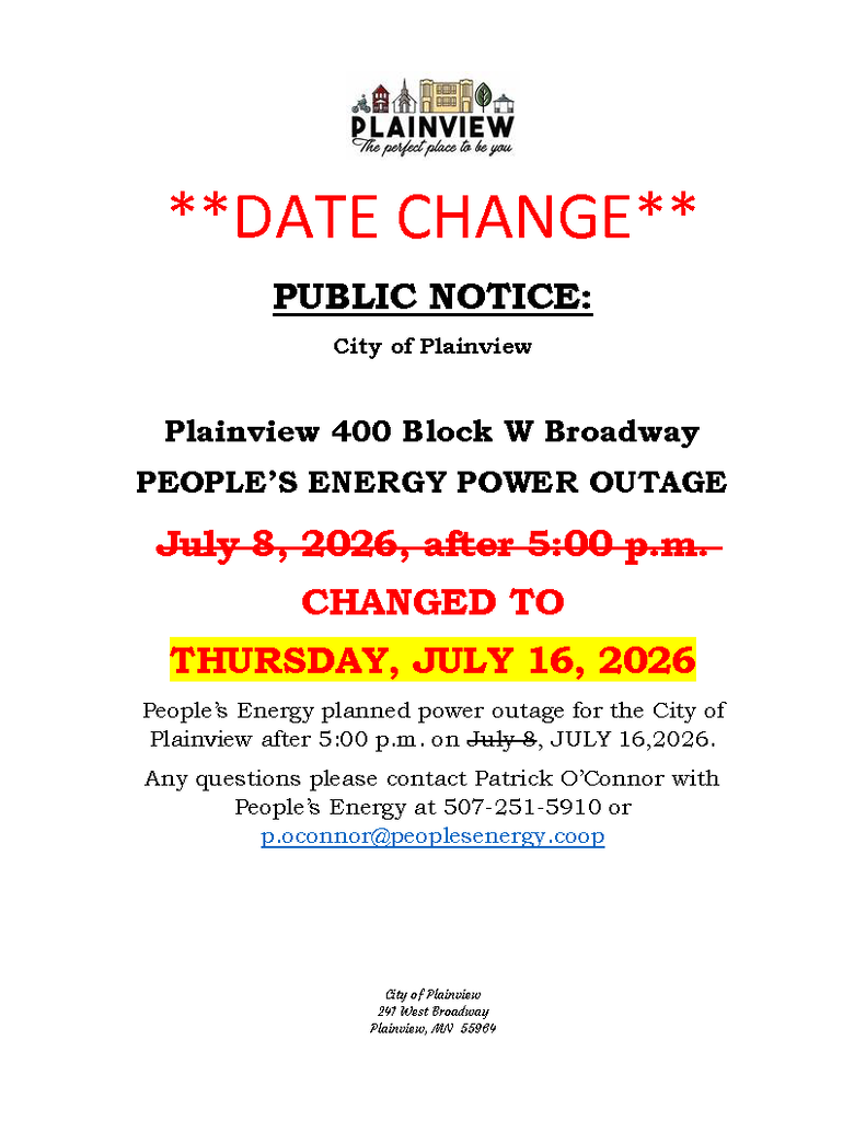Power Outage date changed to July 16, 2026 .