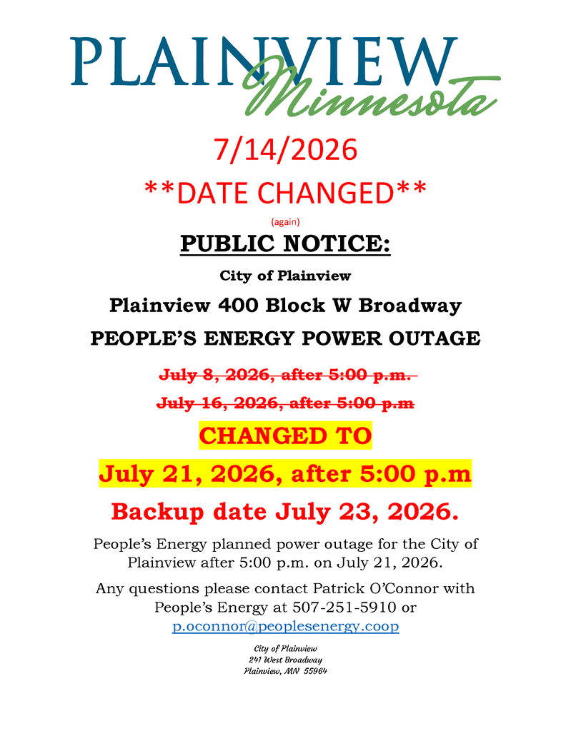 Power Outage date changed to July 21 2026 with a backup date of July 23, 2026. .