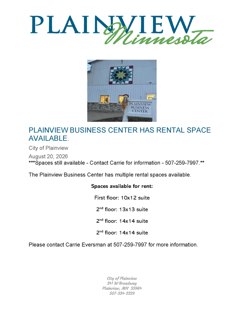 Rental space available at the Plainview Business Center.