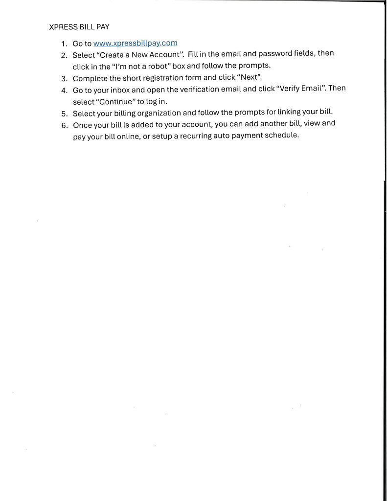 Xpress Bill Pay Instructions for Online Payments