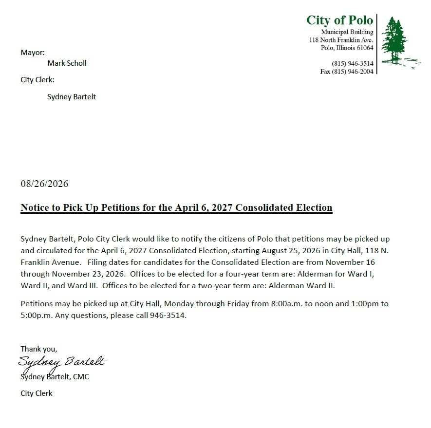 Petition Packet Pick Up Information for 4-6-27 election