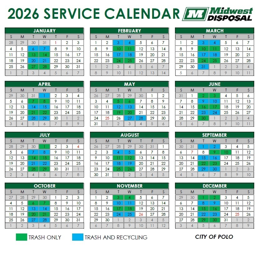 2026 Garbage and Recycling Schedule Calendar