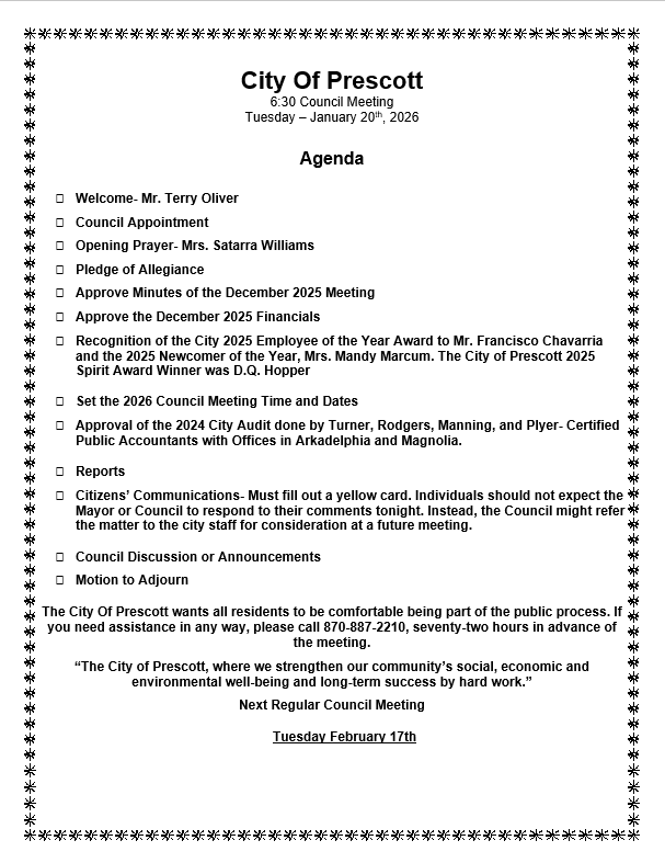 Jan 2026 Agenda