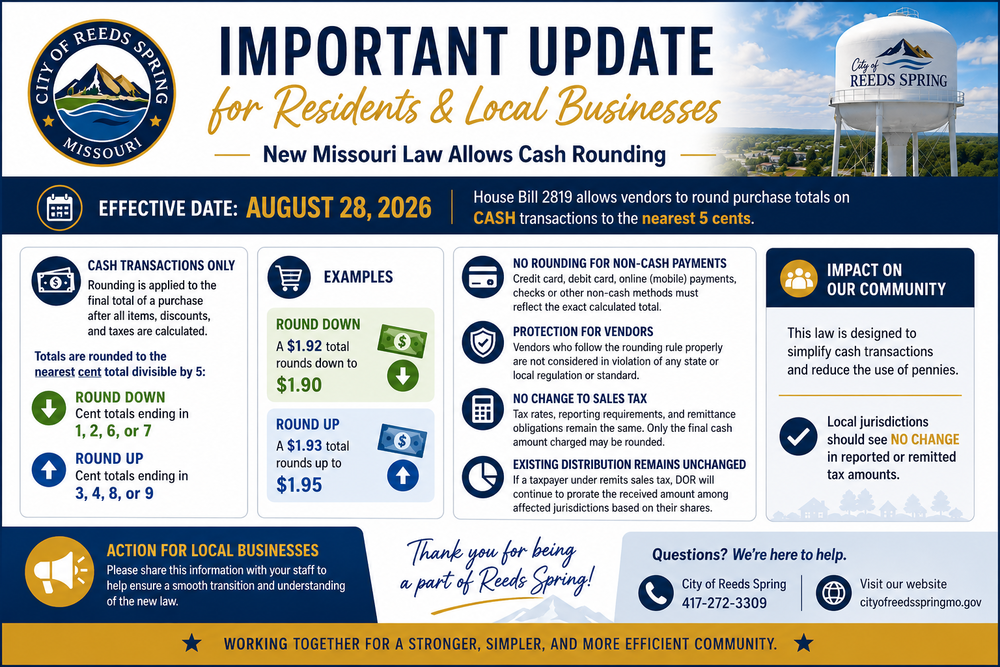 CITY OF REEDS SPRING MO DOR CASH ROUNDING AUGUST 28 2026