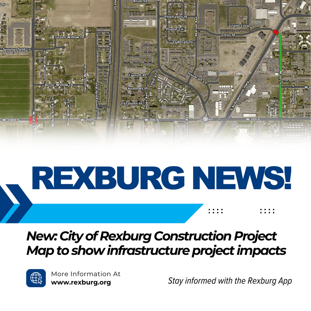 Image of aerial map of Rexburg "Rexburg News: New: City of Rexburg Construction Project Map to show infrastructure project impacts"