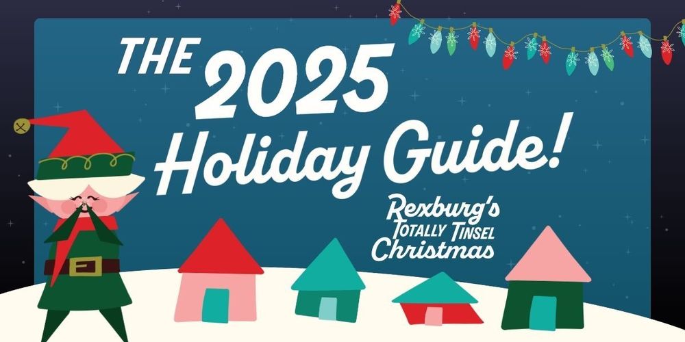 Tinsel the elf with text "2025 holiday guide" on a night sky and graphics of Christmas Lights