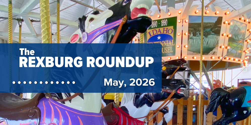 carousel photo background with text header "The Rexburg Roundup - May, 2026"