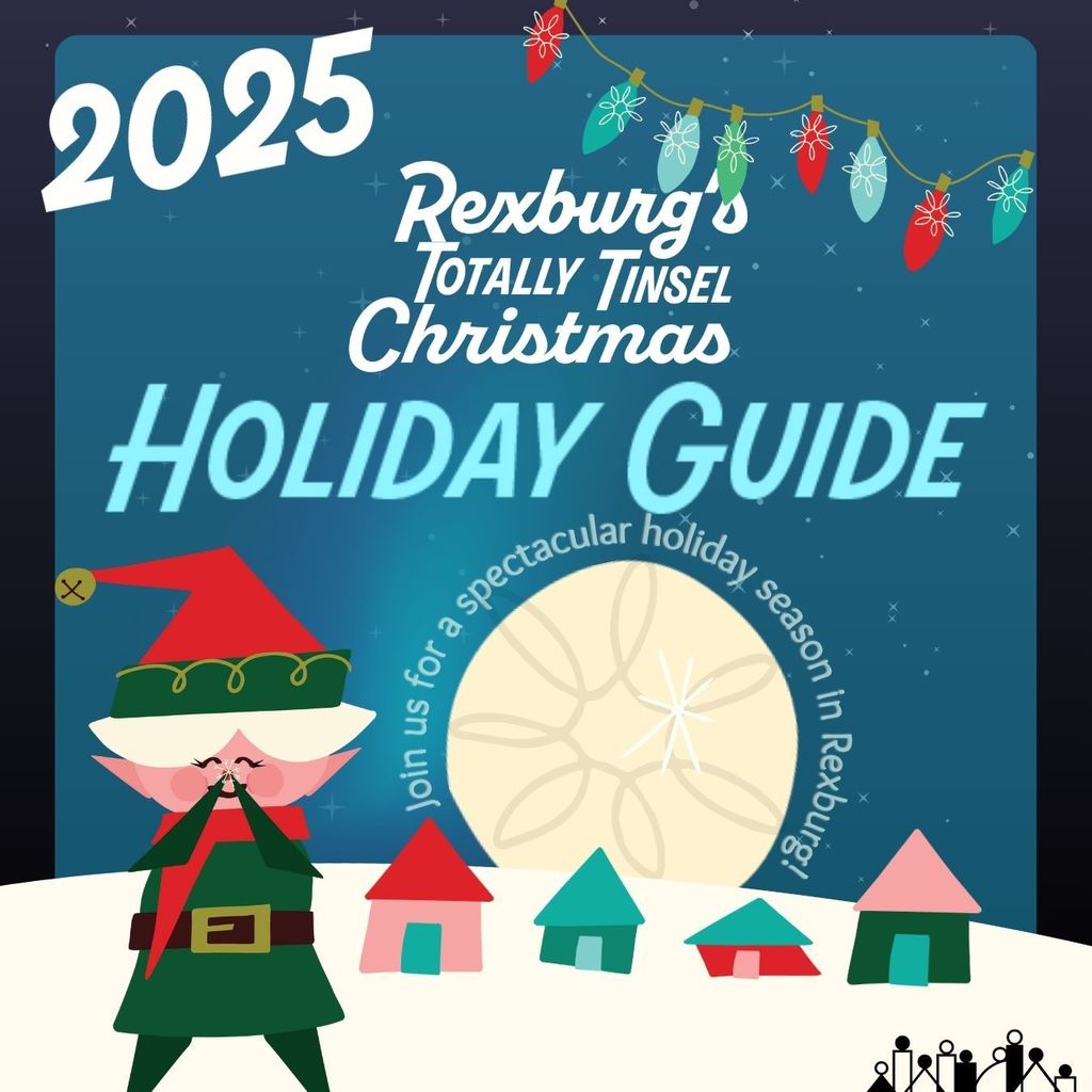 Tinsel the elf with text "2025 holiday guide" on a night sky and graphics of Christmas Lights