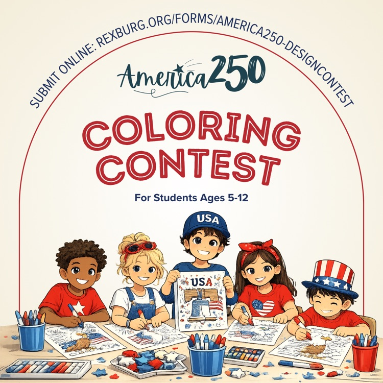 kids in patriotic gear with art/coloring supplies & text 