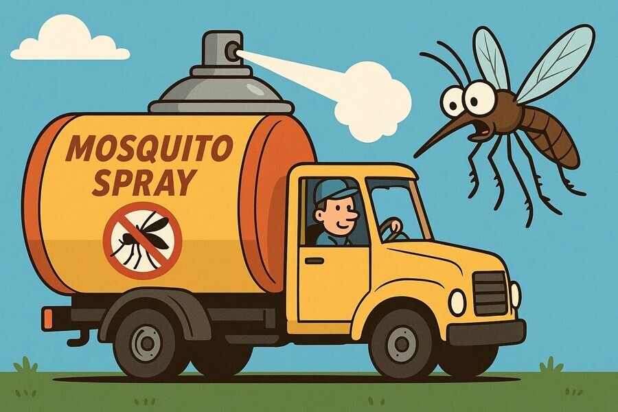 Cartoon Mosquito Spray truck with mosquito
