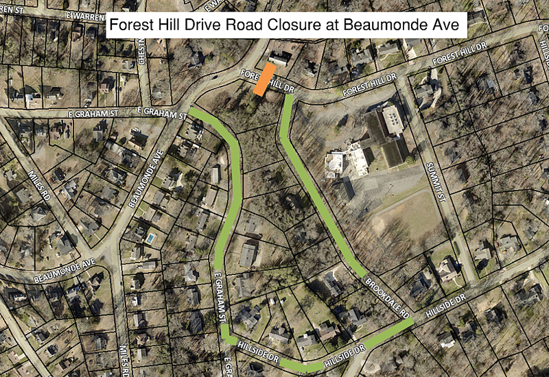 Forest Hill Drive temporary road closure map