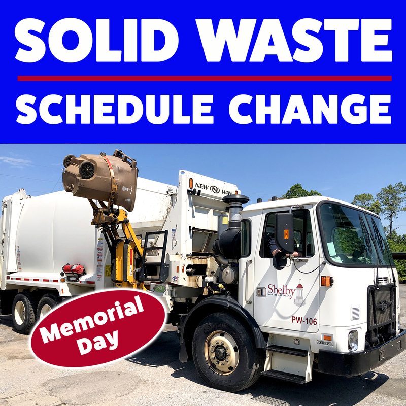 Solid waste schedule change for Memorial Day holiday, and photo of garbage truck