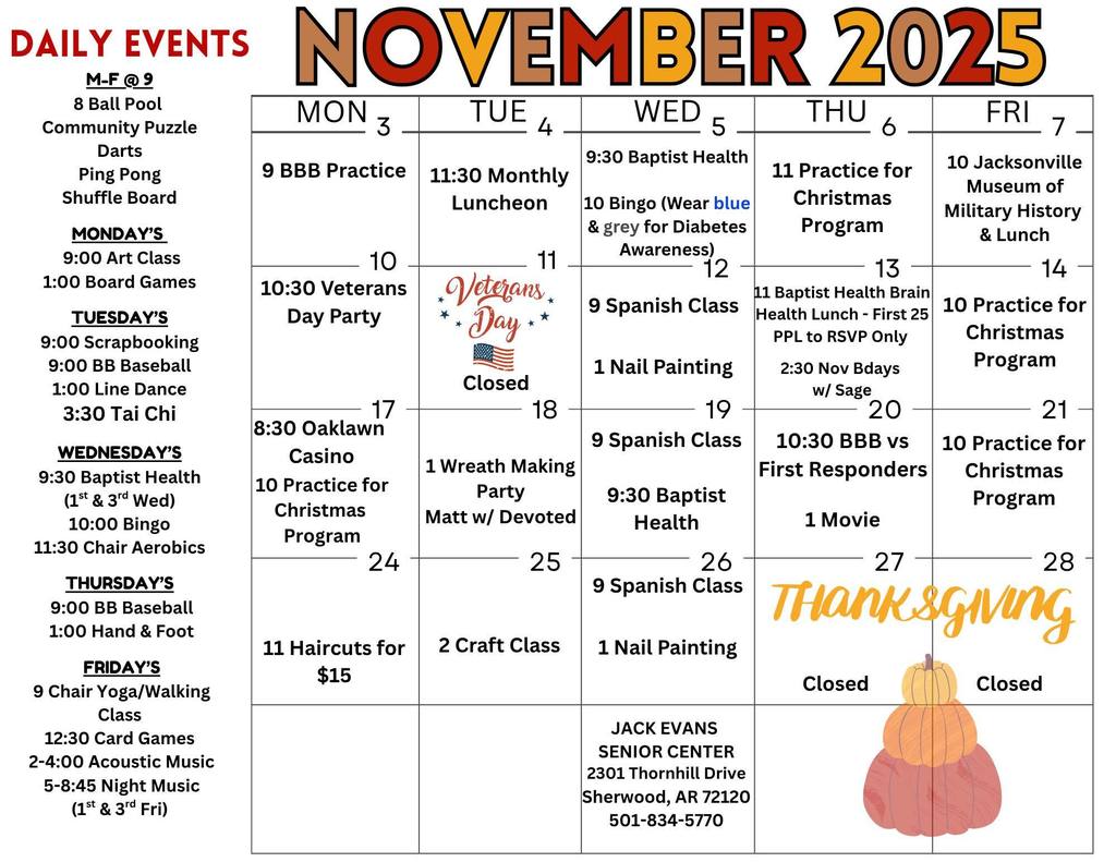 Senior Calendar November 2025