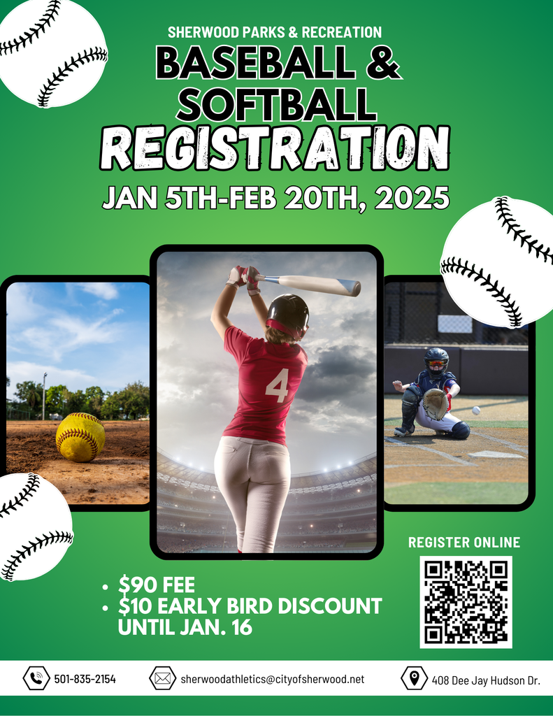 baseball and softball registration flyer. call 501-835-2154 for info. 