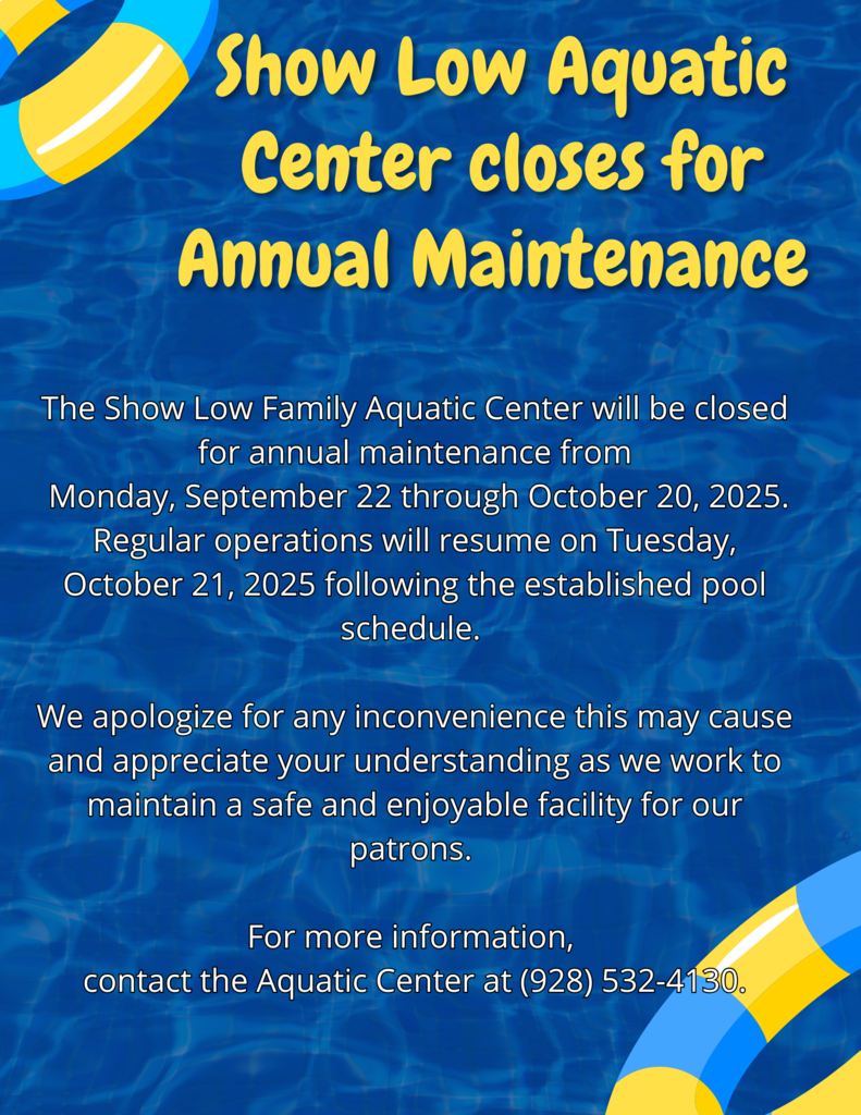 Show Low Aquatic Center Upcoming Closure Notice