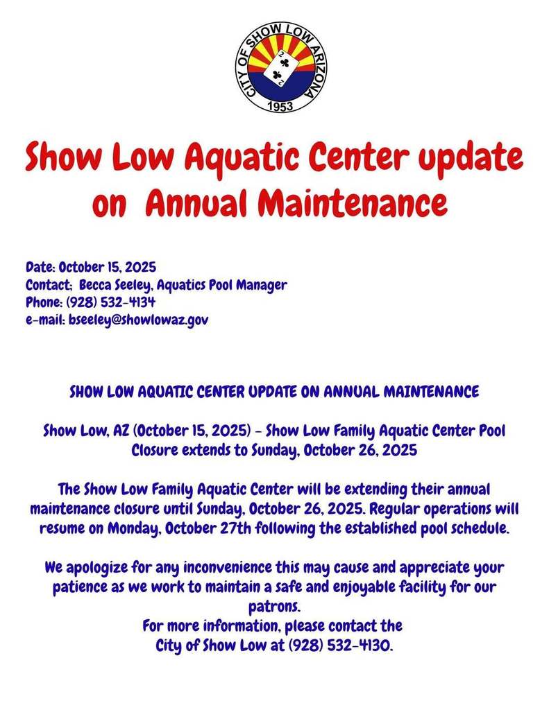 Aquatic Center Closure Extended Announcement