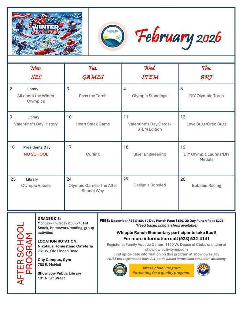 After School Program Calendar