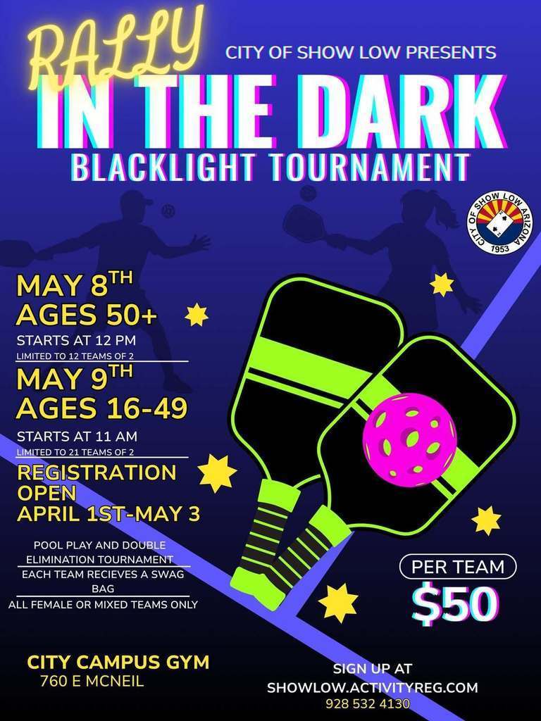 Rally in the Dark Blacklight Pickleball Tournament flier