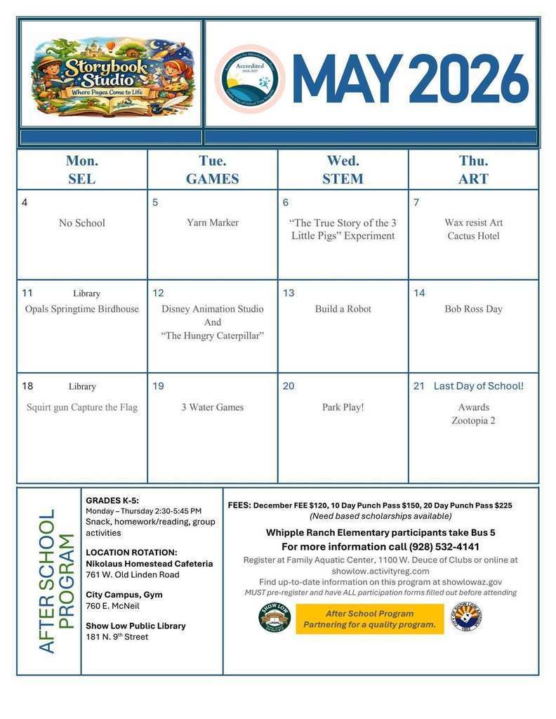 After School Program Calendar