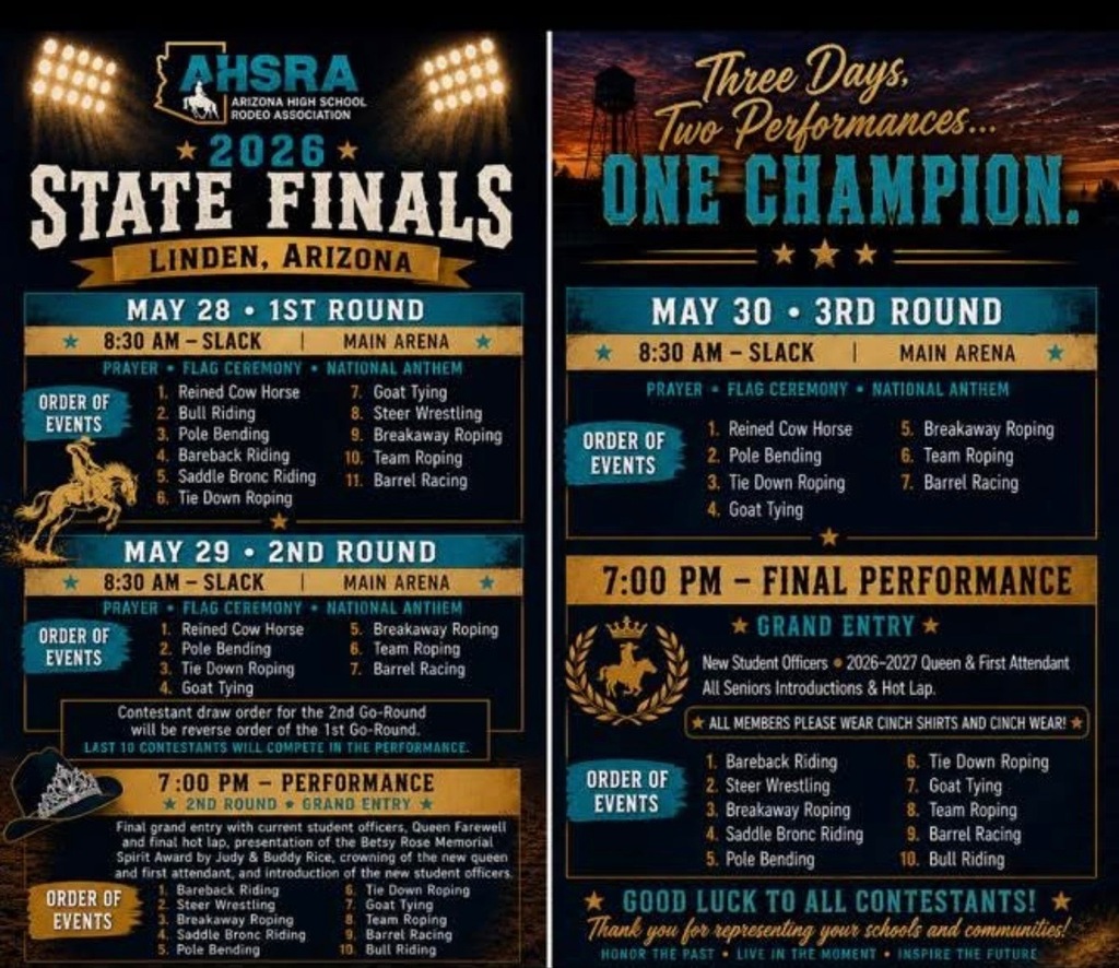AHSRA 2026 State Finals Schedule Flyer