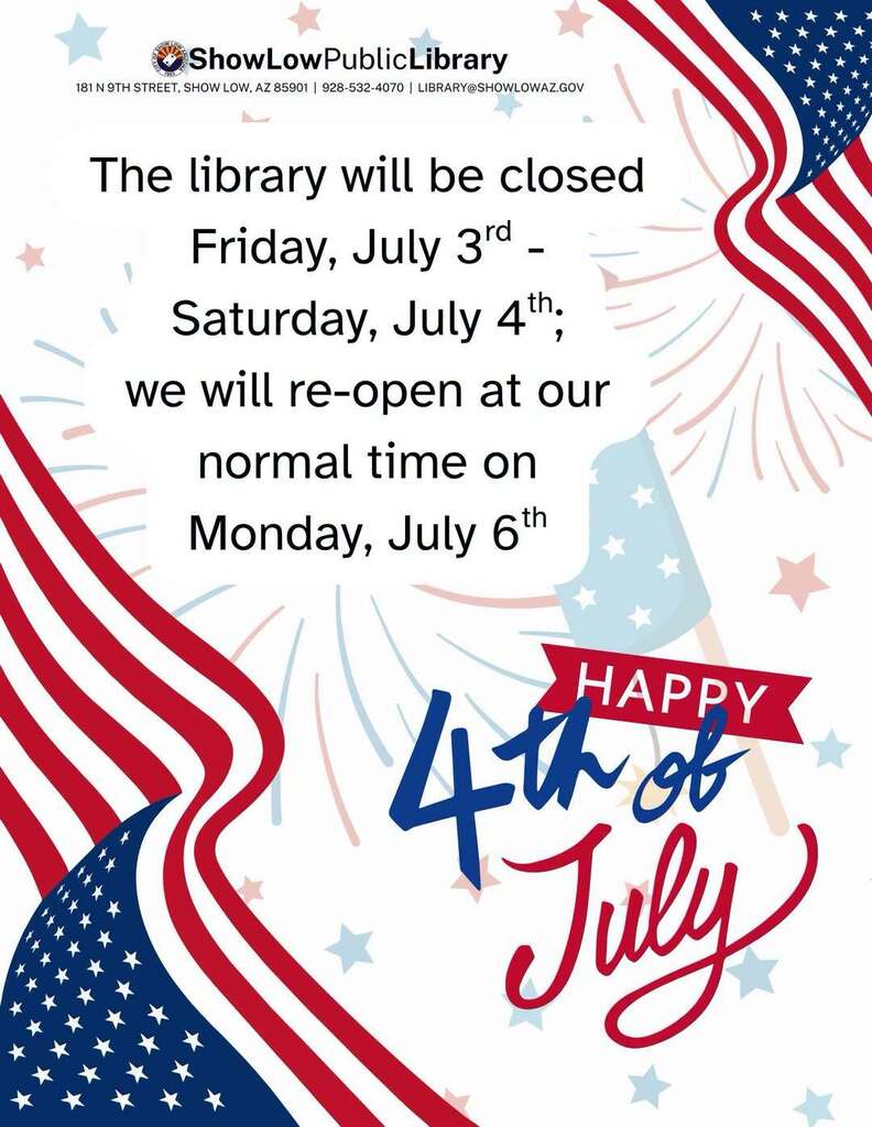 Library Closed July 3rd and 4th flier
