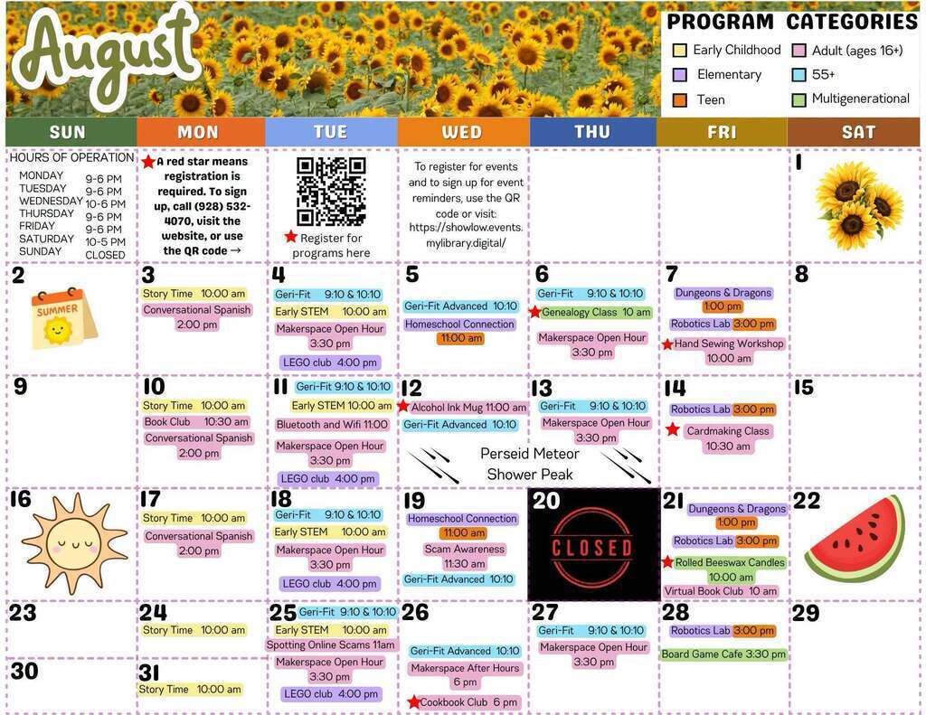 Library August Event Calendar