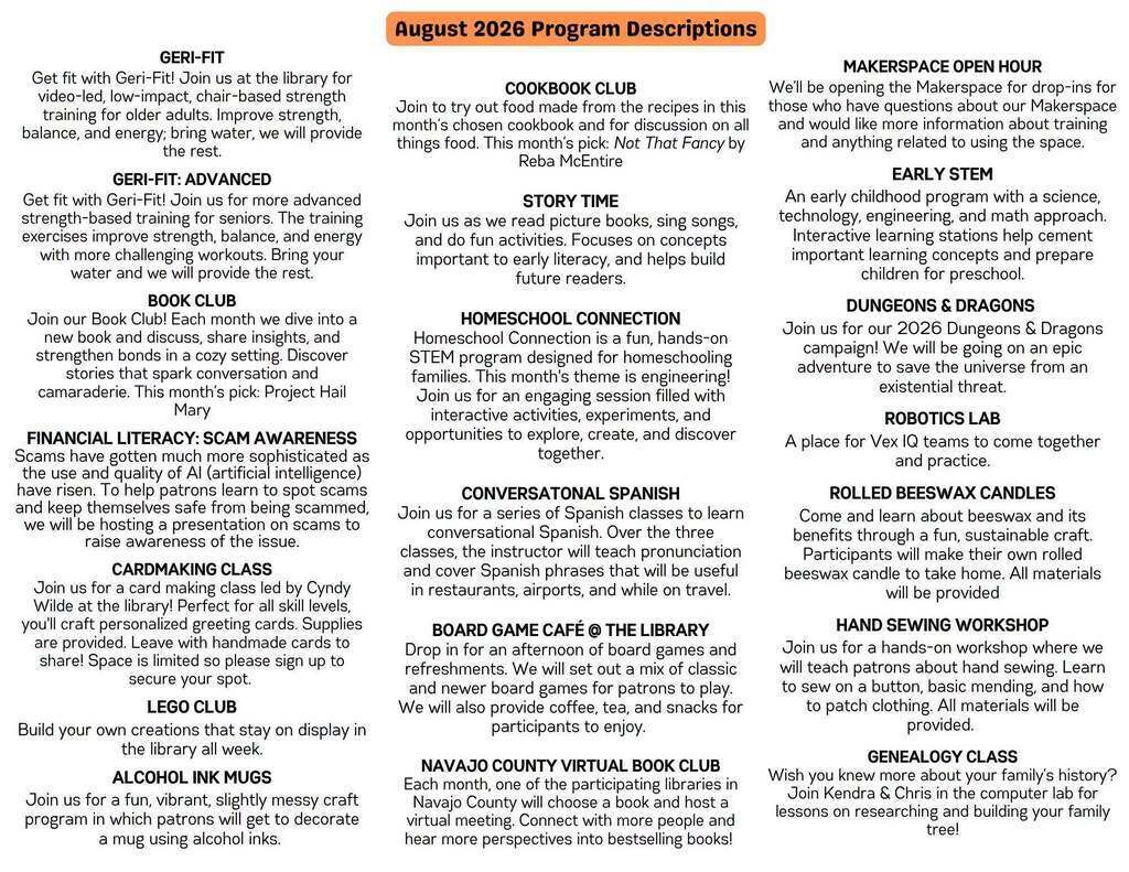 Library Event Descriptions