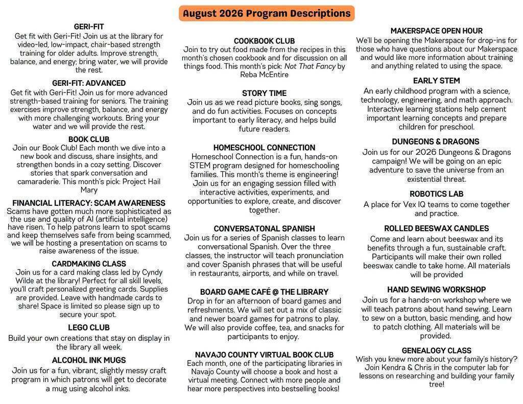 Library Event Descriptions
