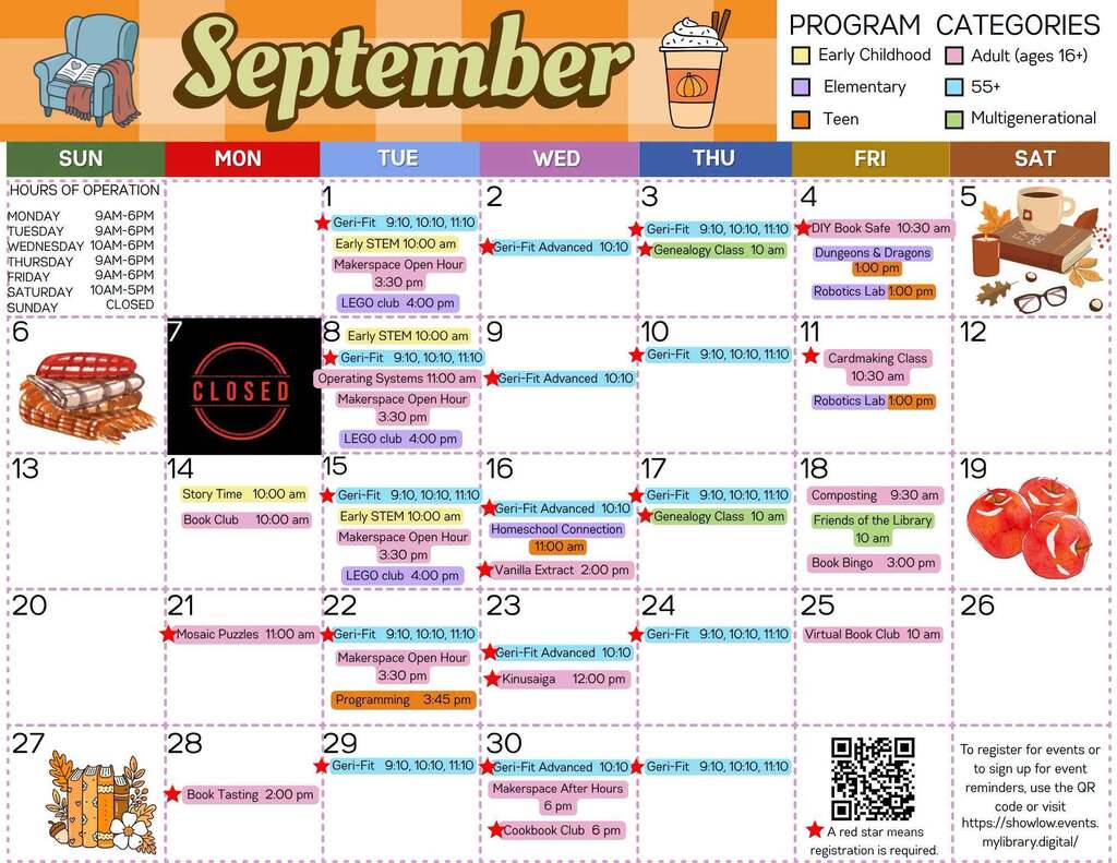 Library September Events Calendar