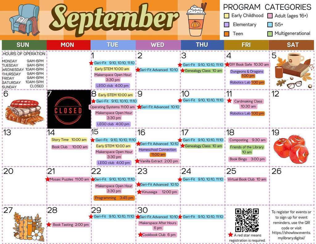 Library September Events Calendar