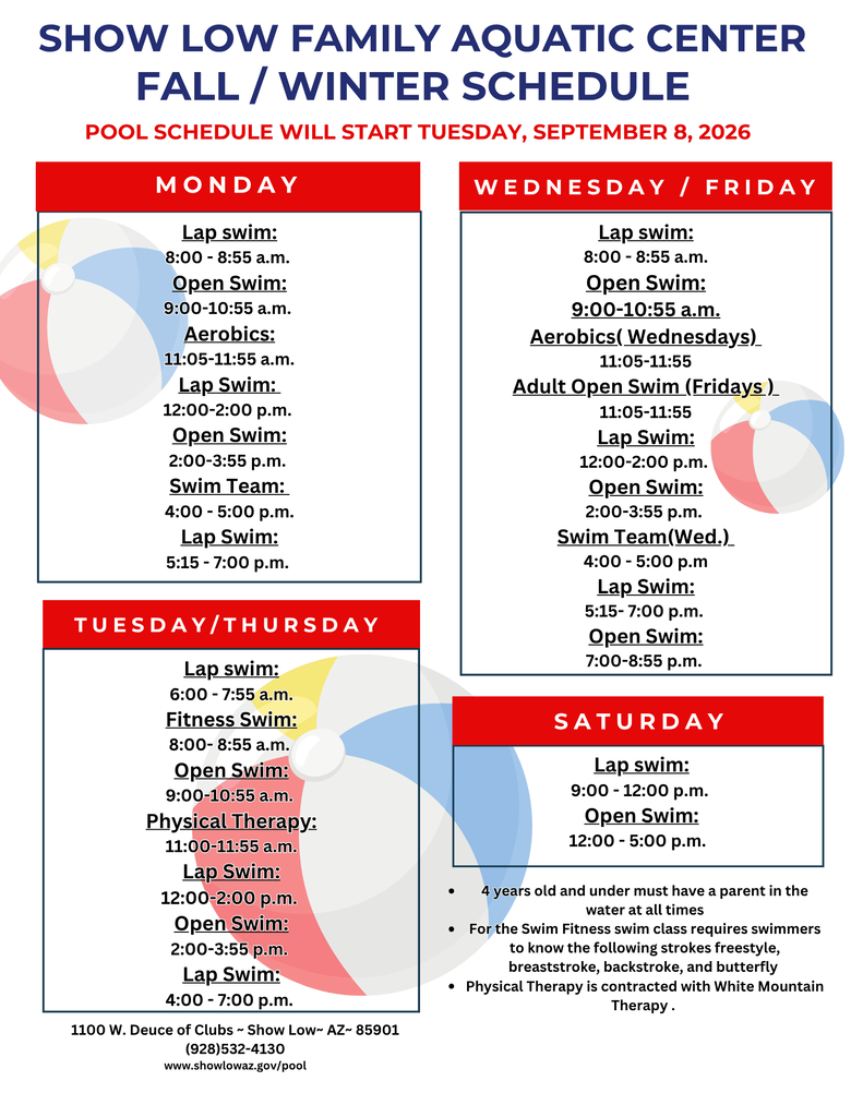 Family Aquatic Center Fall Pool Schedule