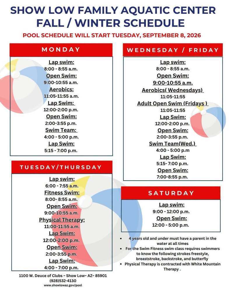 Aquatic Center Fall and Winter Hours