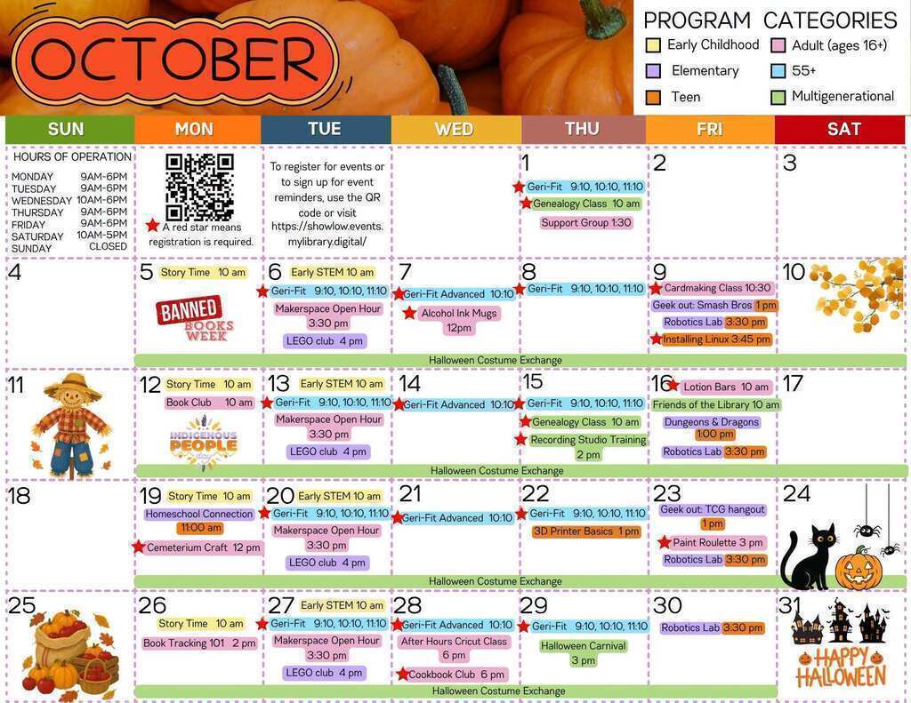 October Library Events Calendar