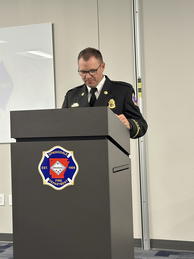 Captain speaking at pinning ceremony