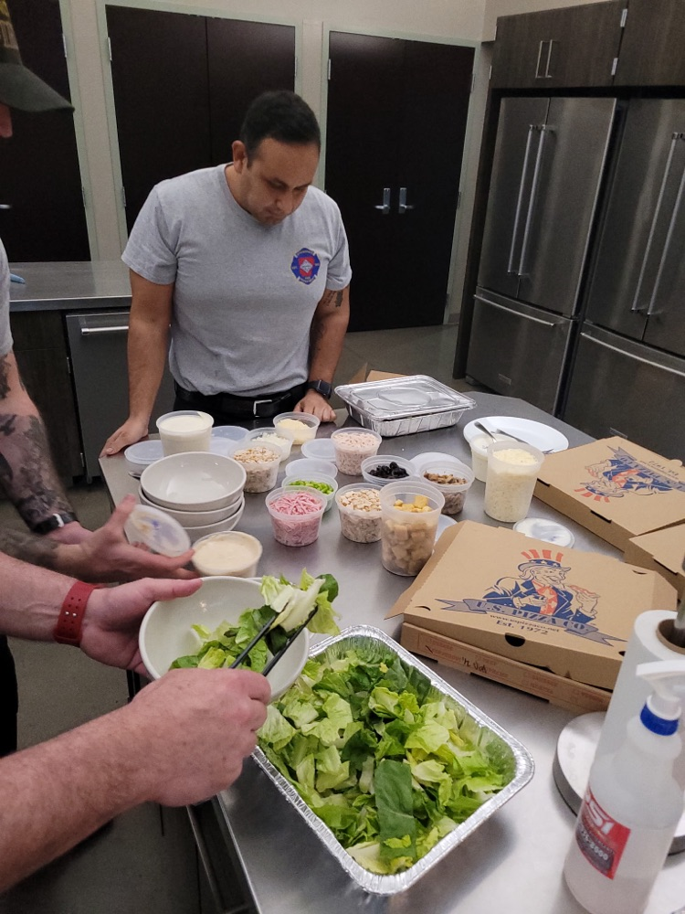 firefighter eating salad