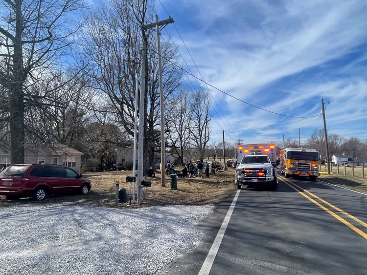 fire engines and ambulance at house fire