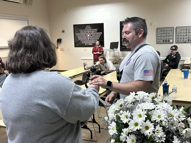 Firefighter receiving an award