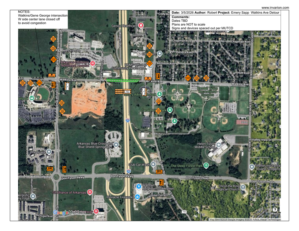 Detour map for overnight closure on Watkins Ave.