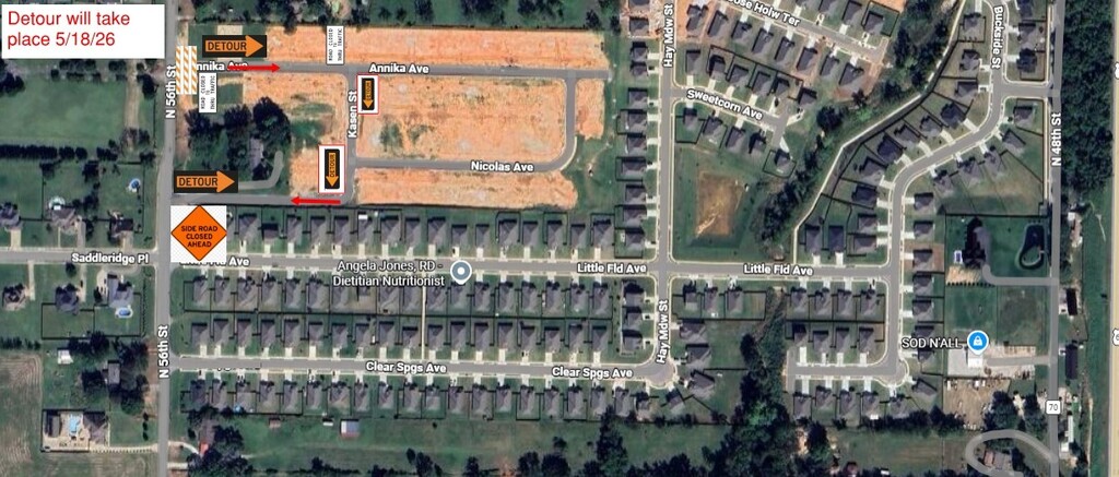 Annika Ave Closure Detour Map