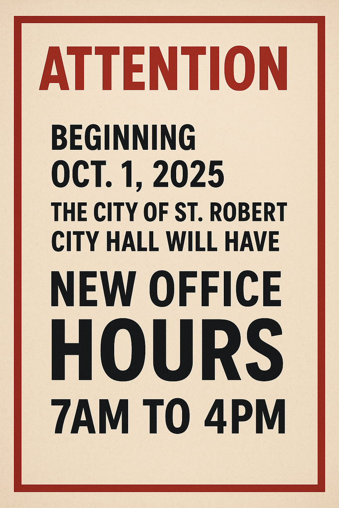 Flyer for City Offices' New Hours starting October 1, 2025