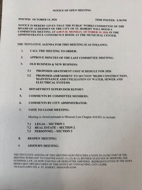 Public Works Agenda for 10/19/2026