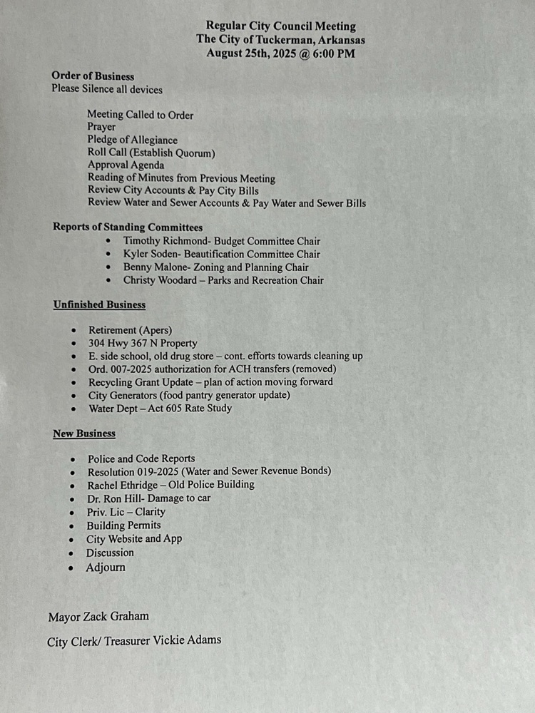 Agenda August 2025 Regular Council Meeting