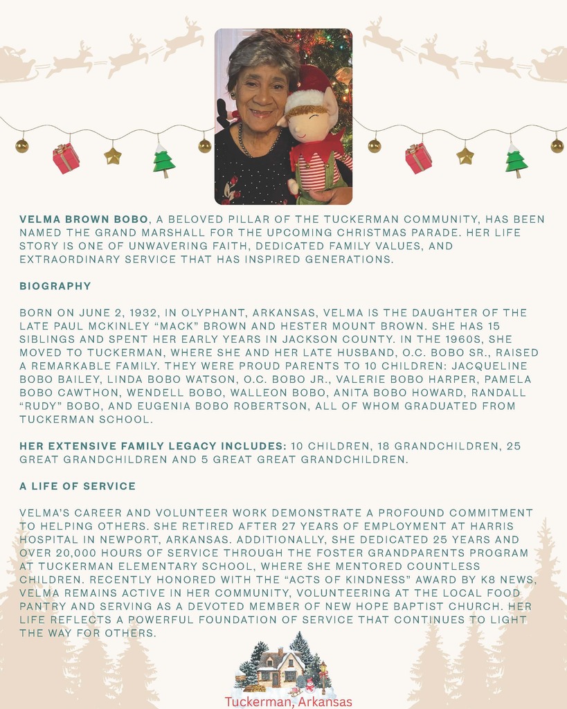 2025 Christmas Parade Grand Marshall Mrs. Velma Brown Bobo
