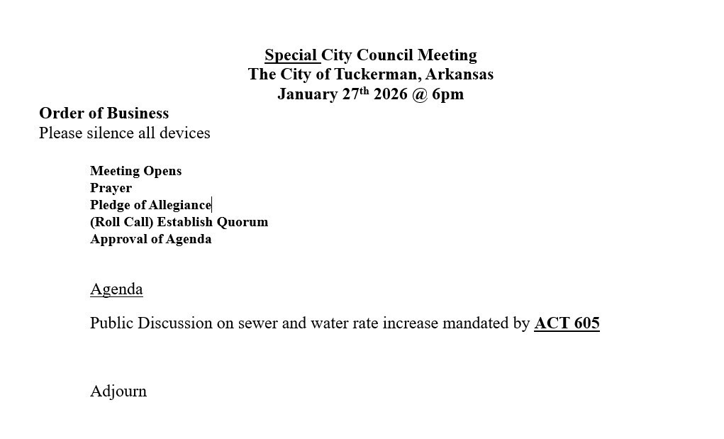 Jan. 27th, 2026, special meeting discussing water and sewer rate increases