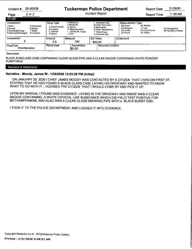 Tuckerman Police Department Incident Report