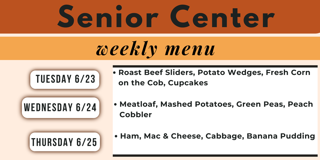 orange and beige infographic for senior center weekly menu