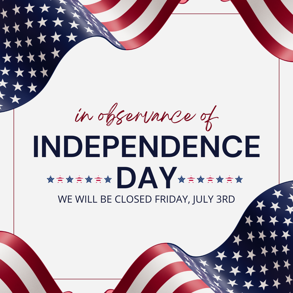red, white, and blue infographic of closure for july 3rd, independence day weekend.