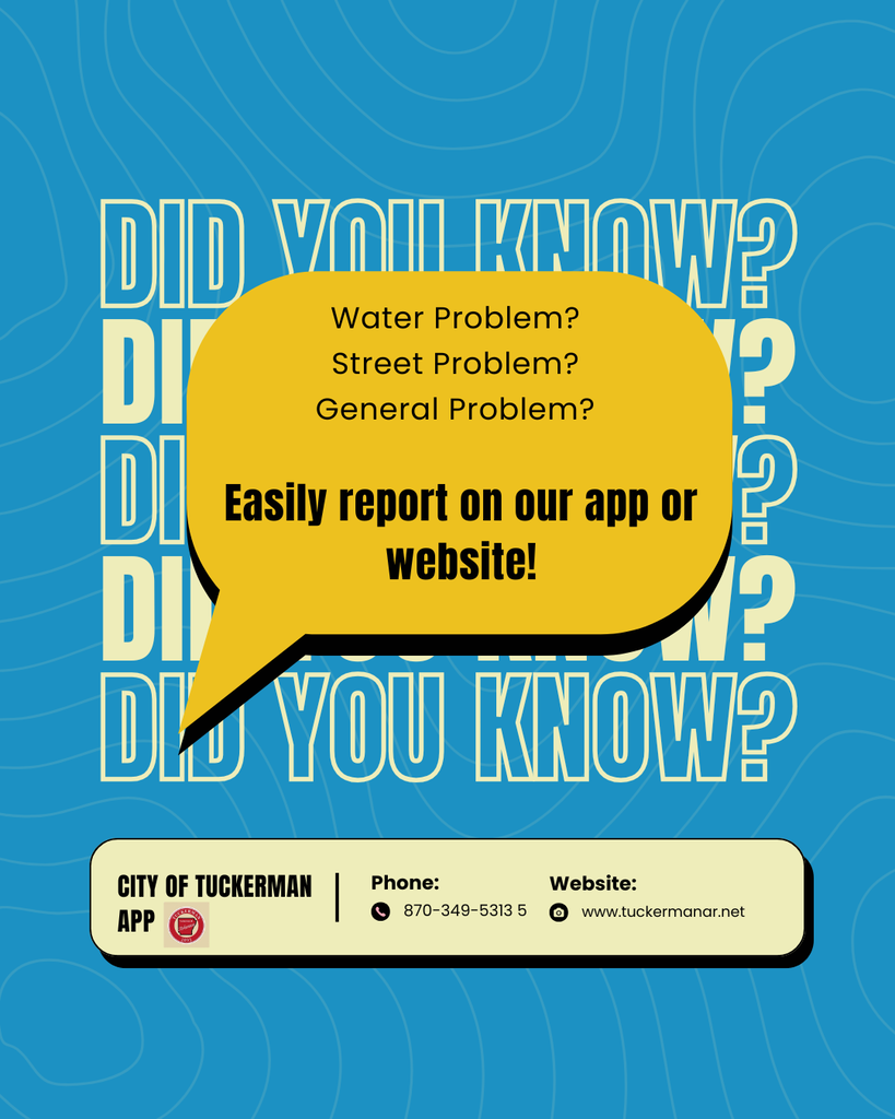 blue and yellow infographic on reporting a problem with the city's app