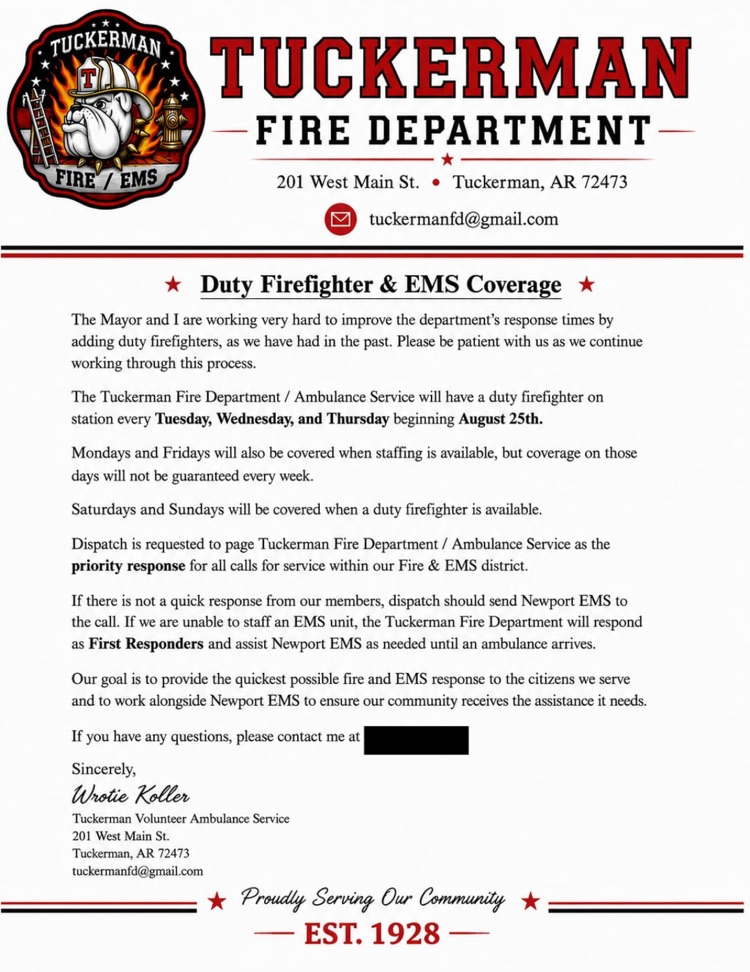 letter from fire chief