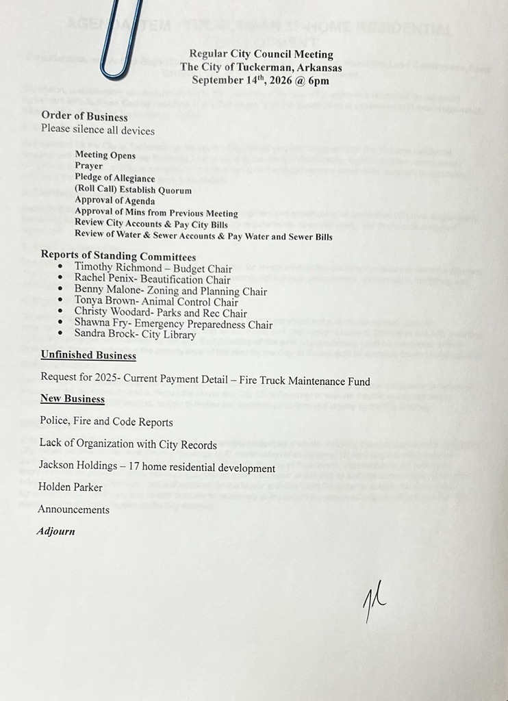 September 14th, 2026 , City Council Meeting Agenda